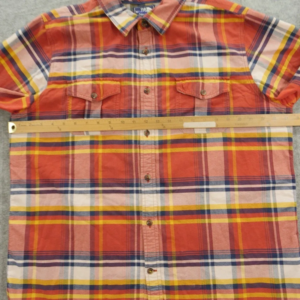 The North Face Shirt Mens Extra Large Orange Blue Button Long Sleeve Flannel